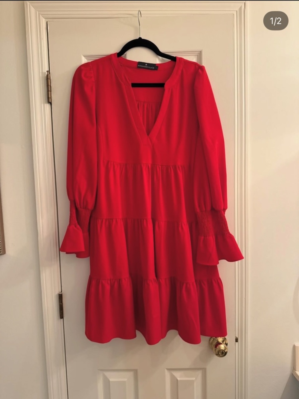 Pomander Place Bright Red V-Neck Tiered Mini Dress